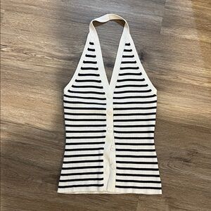 Abercrombie & Fitch Black and White Striped Halter Top